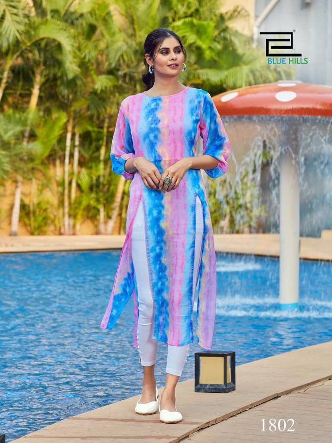 Blue Hills Slit Printed Regular Wear Georgette Designer Kurti Collection